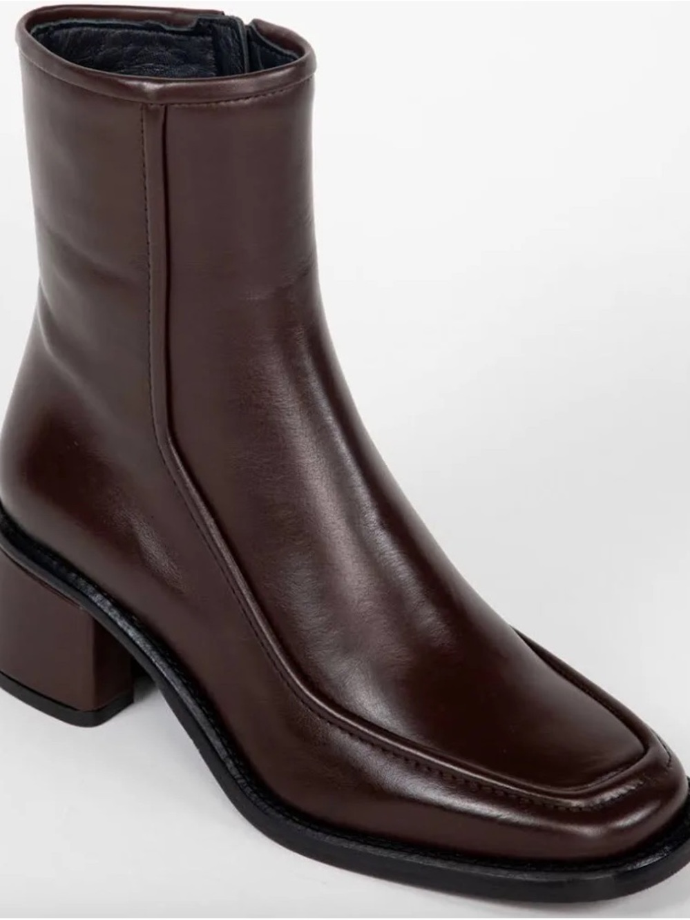 Women’s Dark Brown Leather Block Heel Ankle Booties
